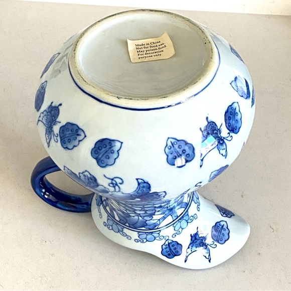 Asian Blue and White Floral Porcelain Pitcher - Picture 8 of 8